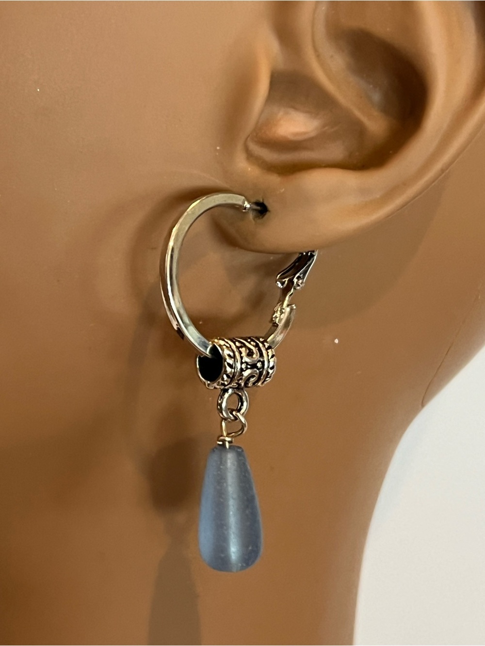 Blue Sea Glass Teardrop Earrings